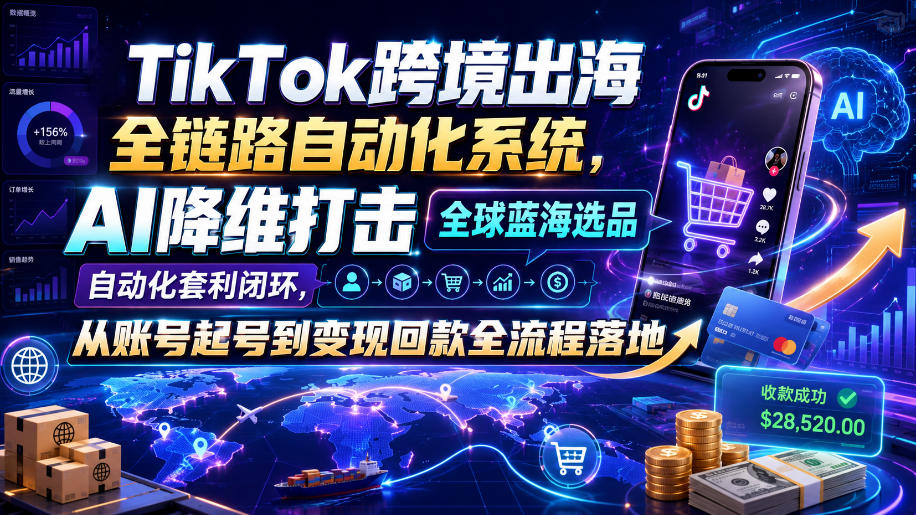 TikTok跨境出海全链路自动化系统，AI降维打击全球蓝海选品自动化套利闭环，从账号起号到变现回款全流程落地（2026年7月）-千寻创业网