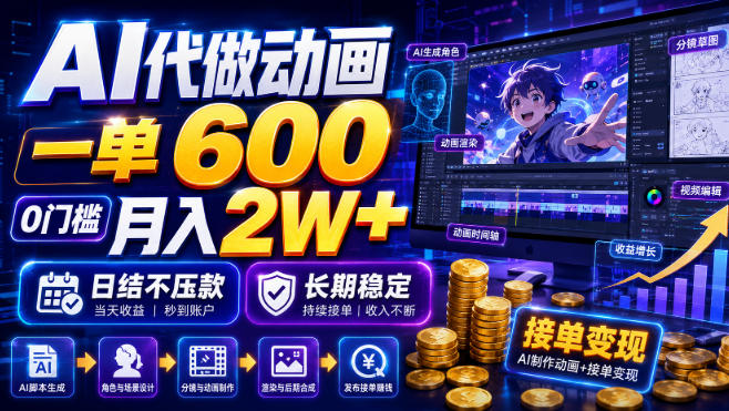 AI代做动画，一单600，0门槛月入2W+，日结不压款，长期稳定【揭秘】-千寻创业网