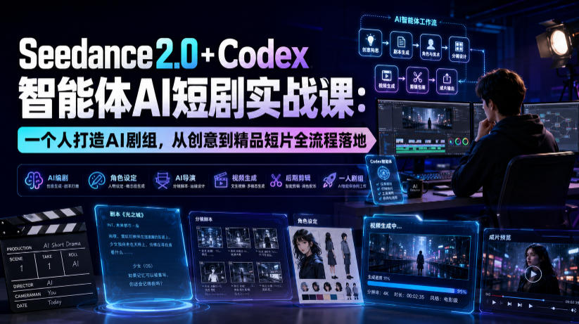 Seedance2.0+Codex智能体AI短剧实战课：一个人打造AI剧组，从创意到精品短片全流程-千寻创业网