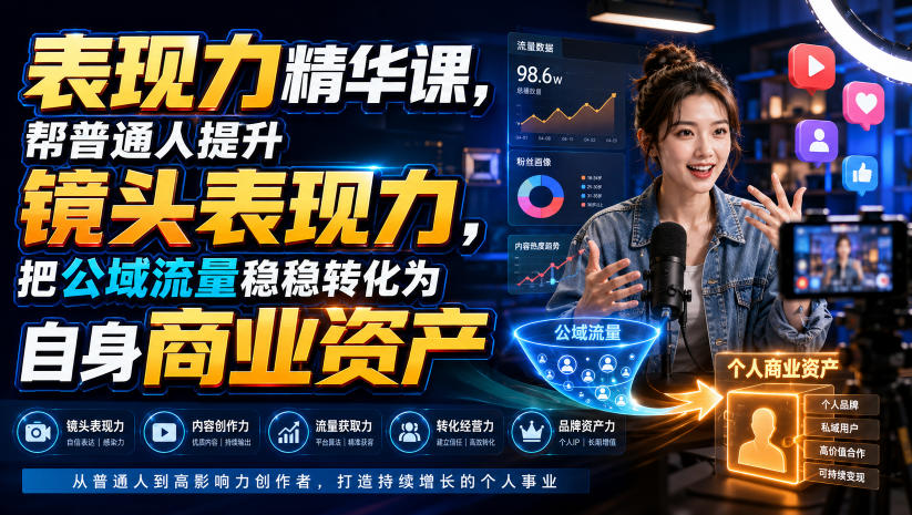 表现力精华课，帮普通人提升镜头表现力，把公域流量稳稳转化为自身商业资产-千寻创业网