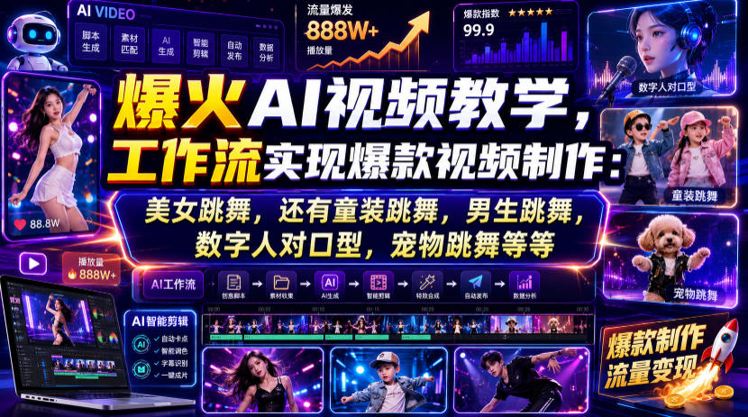 爆火AI视频教学，工作流实现爆款视频制作：美女跳舞，还有童装跳舞，男生跳舞，数字人对口型，宠物跳舞等等-千寻创业网