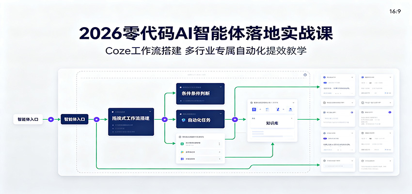 2026零代码AI智能体落地实战课：Coze工作流搭建，多行业专属自动化提效教学-千寻创业网