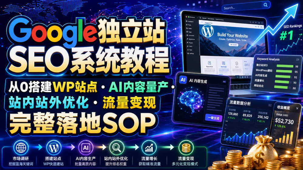Google独立站SEO系统教程，从0搭建WP站点・AI内容量产・站内站外优化・流量变现完整落地SOP（2026年7月）-千寻创业网