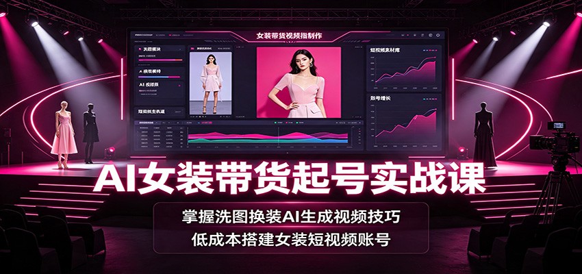 AI女装带货起号实战课：掌握洗图换装AI生成视频技巧，低成本搭建女装短视频账号-千寻创业网