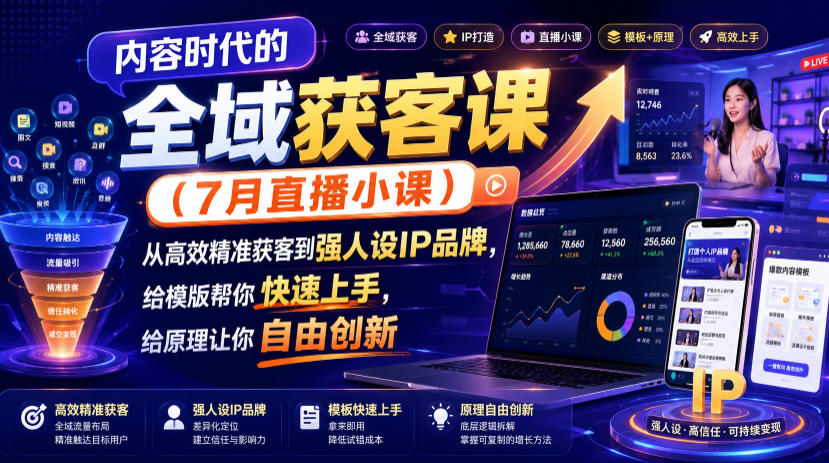 内容时代的全域获客课（7月直播小课），从高效精准获客到强人设IP品牌，给模版帮你快速上手，给原理让你自由创新-千寻创业网