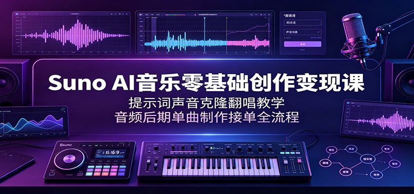 Suno AI音乐零基础创作变现课：提示词声音克隆翻唱教学，音频后期单曲制作接单全流程-千寻创业网