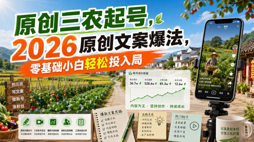 原创三农起号，2026原创文案爆法，零基础小白轻松投入局-千寻创业网