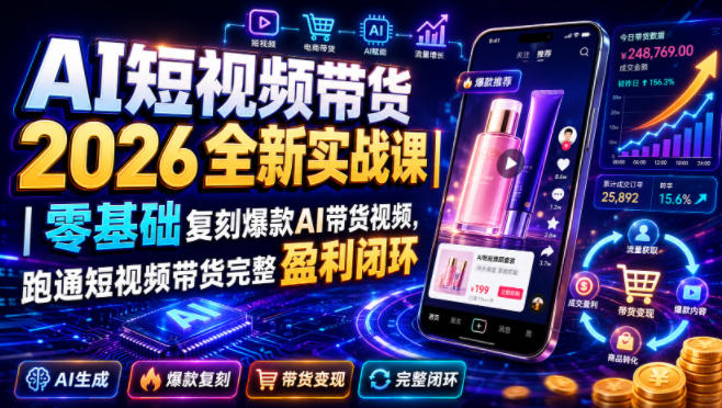 AI短视频带货2026全新实战课｜零基础复刻爆款AI带货视频，跑通短视频带货完整盈利闭环-千寻创业网