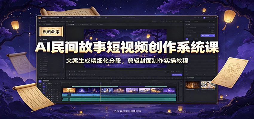 AI民间故事短视频创作系统课：文案生成精细化分段，剪辑封面制作实操教程-千寻创业网