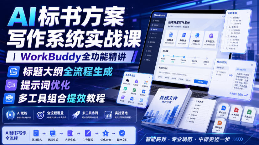 AI标书方案写作系统实战课｜WorkBuddy全功能精讲・标题大纲全流程生成・提示词优化・多工具组合提效教程-千寻创业网