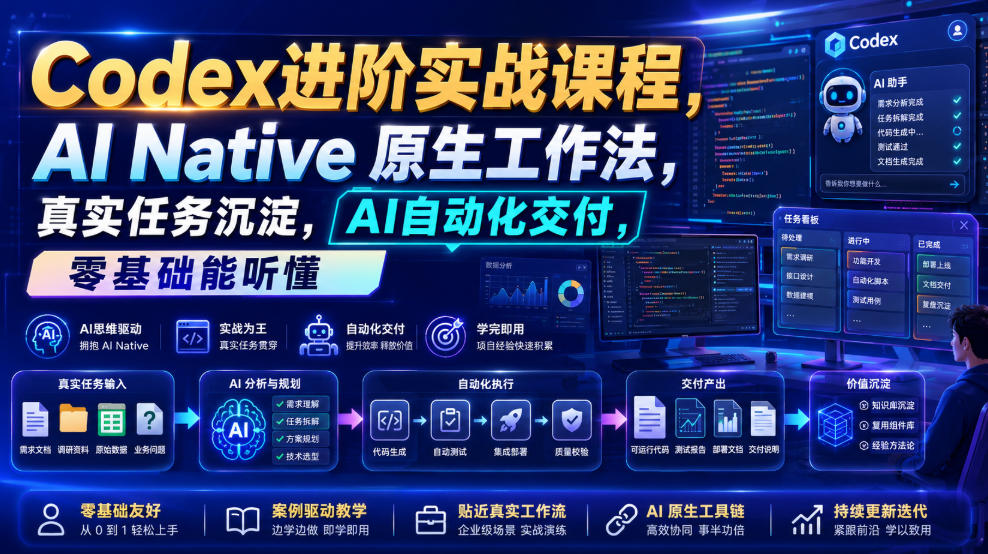 Codex进阶实战课｜AI Native原生工作法，22节真实任务落地，从配置到AI自动化交付全链路教程-千寻创业网