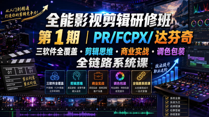 全能影视剪辑研修班第1期｜PR/FCPX/达芬奇三软件全覆盖・剪辑思维・商业实战・调色包装全链路系统课-千寻创业网