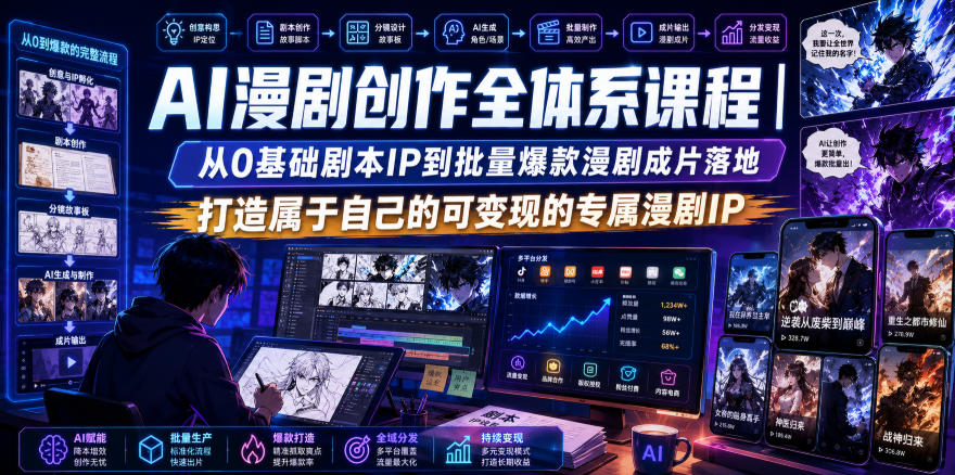 AI漫剧创作全体系课程｜从0基础剧本IP到批量爆款漫剧成片落地，打造属于自己的可变现的专属漫剧IP-千寻创业网
