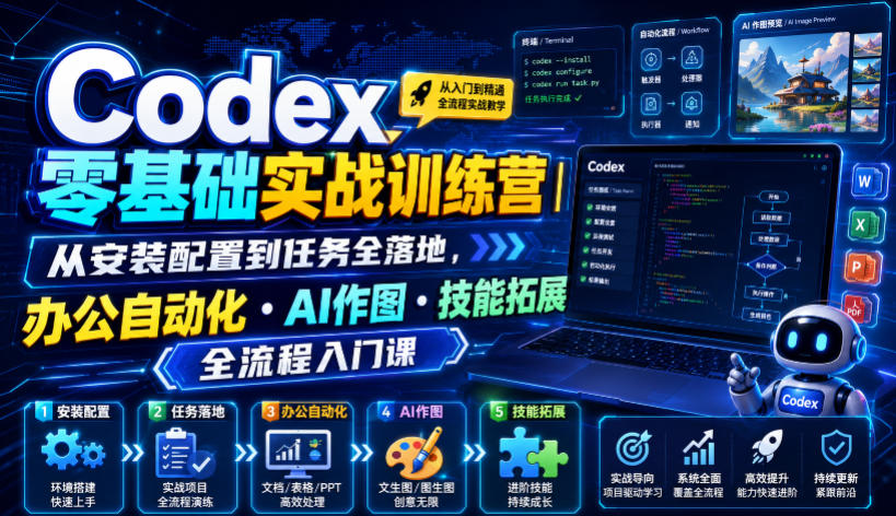 Codex零基础实战训练营｜从安装配置到任务全落地，办公自动化・AI作图・技能拓展全流程入门课-千寻创业网