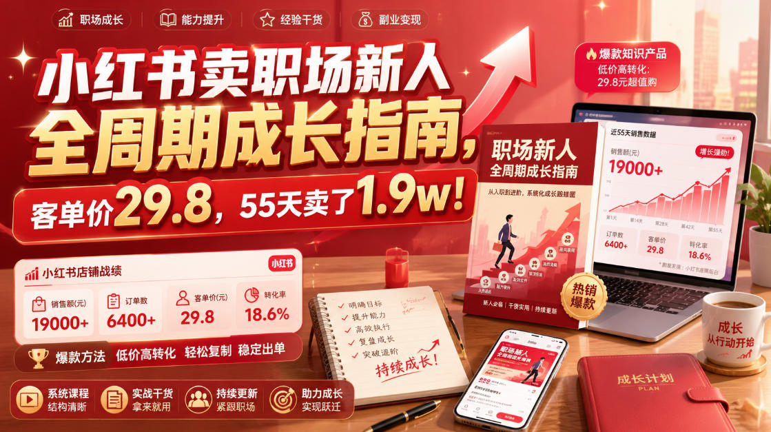 小红书卖职场新人全周期成长指南，客单价29.8，55天卖了1.9w！-千寻创业网