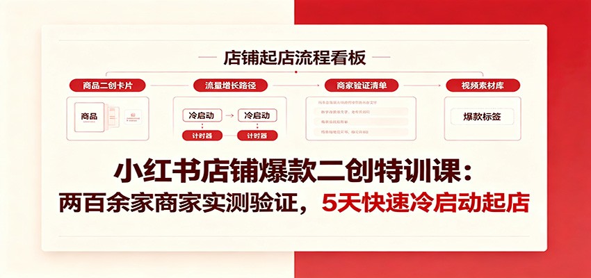 小红书店铺爆款二创特训课：两百余家商家实测验证，5天快速冷启动起店-千寻创业网