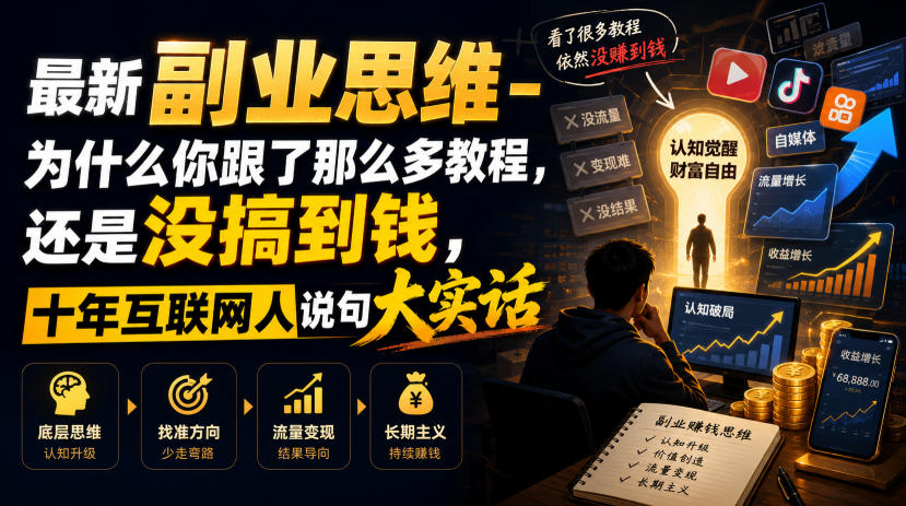 最新副业思维-为什么你跟了那么多教程，还是没搞到钱，十年互联网人说句大实话【揭秘】-千寻创业网