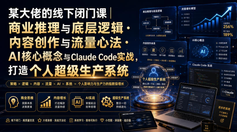 某大佬的线下闭门课｜商业推理与底层逻辑・内容创作与流量心法・AI核心概念与Claude Code实战，打造个人超级生产系统【录音+图片】-千寻创业网