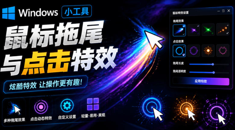 Windows特效小工具!一键给你的鼠标添加拖尾与点击动态特效,吾爱出品,免费使用Mouse Trail-千寻创业网
