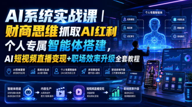 AI系统实战课｜财商思维抓取AI红利｜个人专属智能体搭建，AI短视频直播变现+职场效率升级全套教程-千寻创业网
