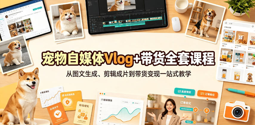 宠物自媒体Vlog+带货全套课程｜从图文生成、剪辑成片到带货变现一站式教学-千寻创业网