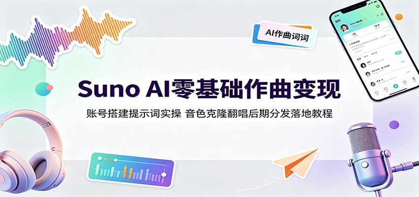 Suno AI零基础作曲变现：账号搭建提示词实操，音色克隆翻唱后期分发落地教程-千寻创业网