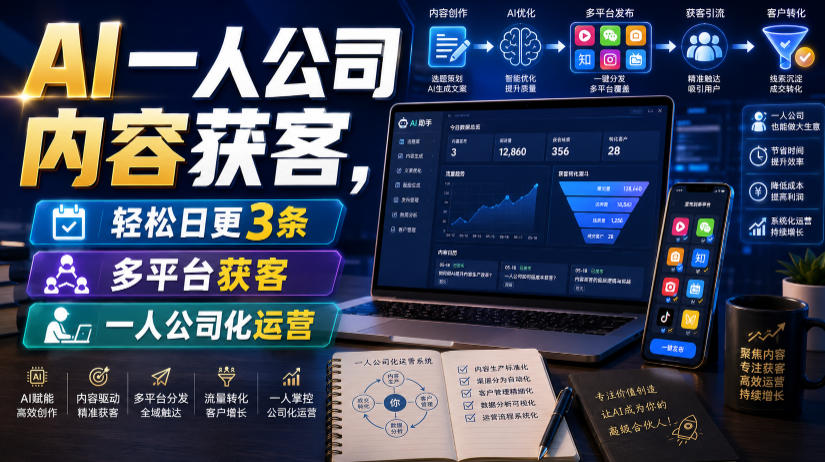 AI一人公司内容获客，轻松日更3条，多平台获客，一人公司化运营-千寻创业网