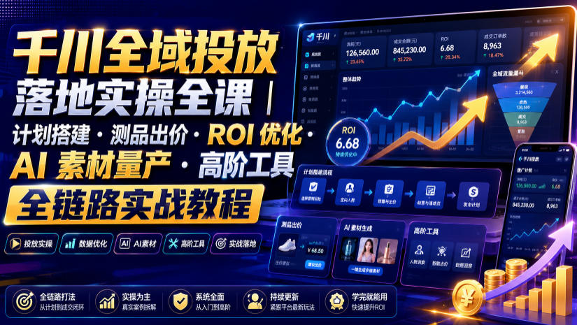千川全域投放落地实操全课|计划搭建・测品出价・ROI优化・AI素材量产・高阶工具全链路实战教程-千寻创业网