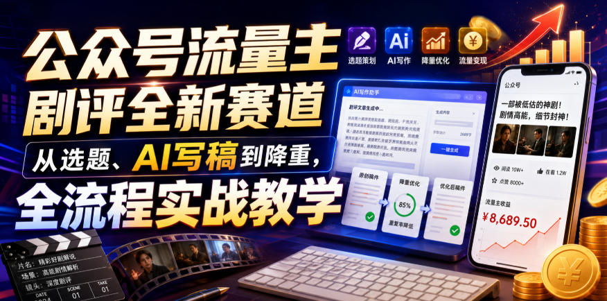 公众号流量主剧评全新赛道，从选题、AI写稿到降重，全流程实战教学-千寻创业网