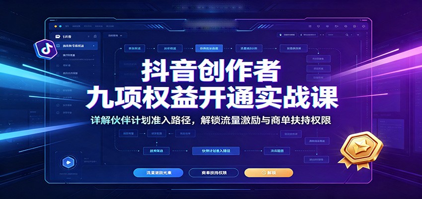 抖音创作者九项权益开通实战课：详解伙伴计划准入路径，解锁流量激励与商单扶持权限-千寻创业网