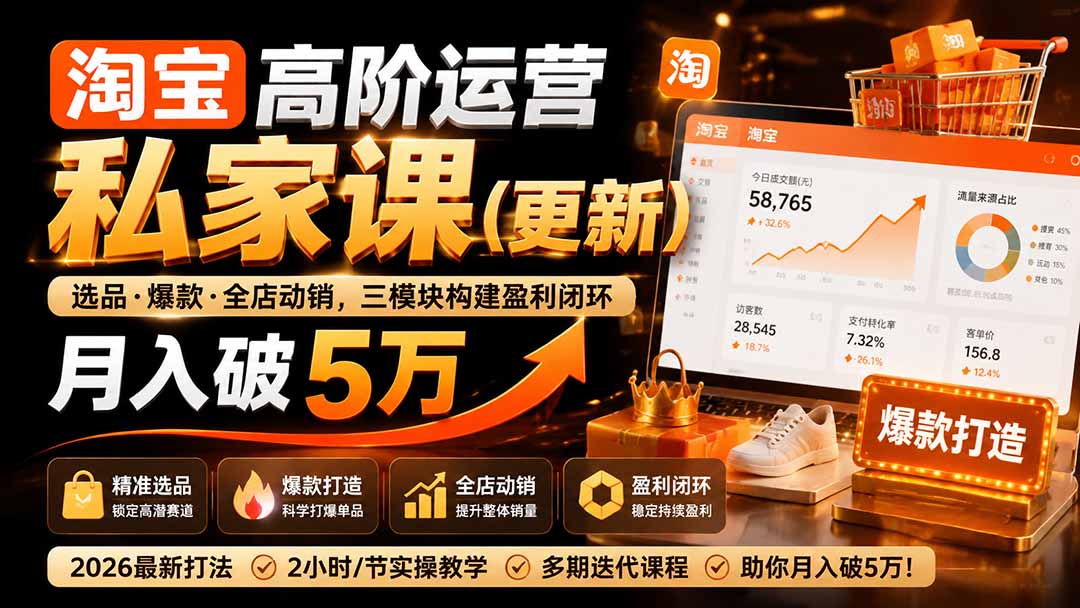 （19906期）淘宝高阶运营私家课（更新26年）：选品、爆款、全店动销，三模块构建盈利闭环，月入破5万-千寻创业网