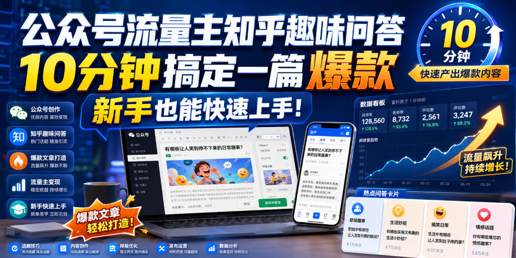 公众号流量主知乎趣味问答，10分钟搞定一篇爆款，新手也能快速上手！-千寻创业网
