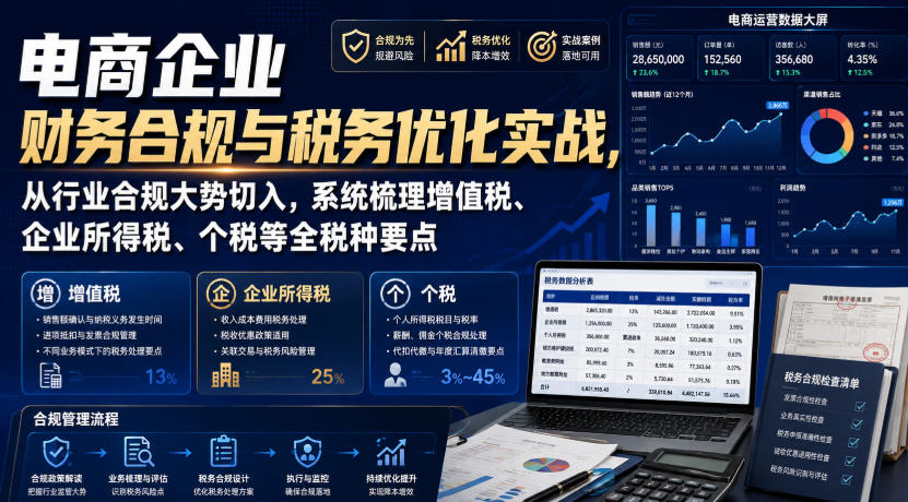 电商企业财务合规与税务优化实战，从行业合规大势切入，系统梳理增值税、企业所得税、个税等全税种要点-千寻创业网