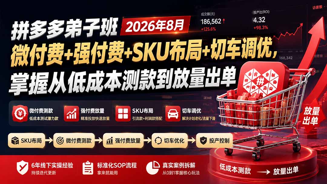 （19746期）拼多多弟子班2026年8月：微付费+强付费+SKU布局+切车调优，掌握从低成本测款到放量出单-千寻创业网