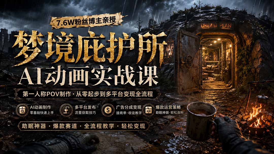 （19886期）梦境庇护所AI动画实战课：7.6W粉丝博主亲授第一人称POV制作，从零起步到多平台发布变现全流程-千寻创业网