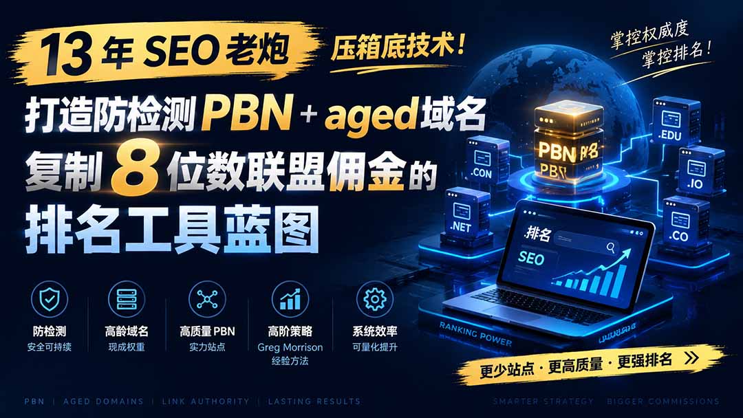 （19824期）13 年 SEO 老炮压箱底技术！打造防检测 PBN+aged 域名，复制 8 位数联盟佣金的排名工具蓝图【原创双语字幕】-千寻创业网