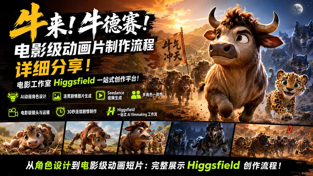 （19987期）牛来！牛德赛！电影级动画片制作流程详细分享！电影工作室Higgsfield一站式创作平台！-千寻创业网