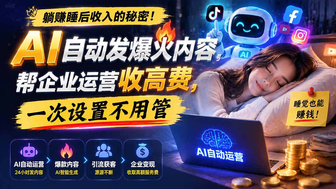 （19826期）躺赚睡后收入的秘密！AI 自动发爆火内容，帮企业运营收高费，一次设置不用管【原创双语字幕】-千寻创业网