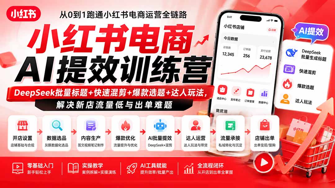 （19749期）小红书电商AI提效训练营—DeepSeek批量标题+快速混剪+爆款选题+达人玩法，解决新店流量低与出单难题-千寻创业网