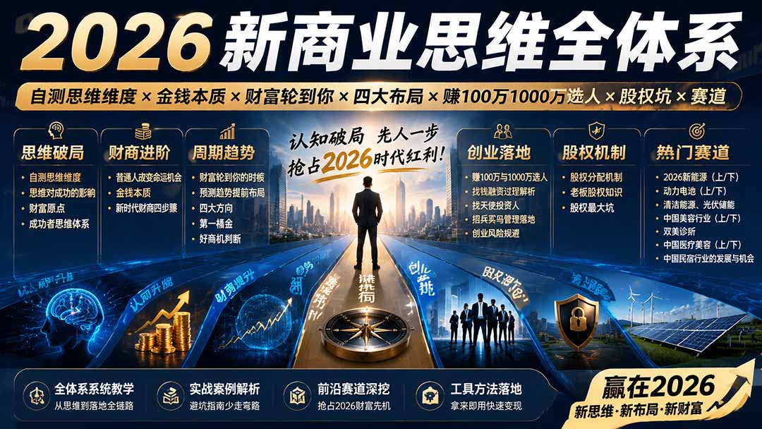（19696期）2026新商业思维全体系：自测思维维度×金钱本质×财富轮到你×四大布局×赚100万1000万选人×股权坑×赛道-千寻创业网