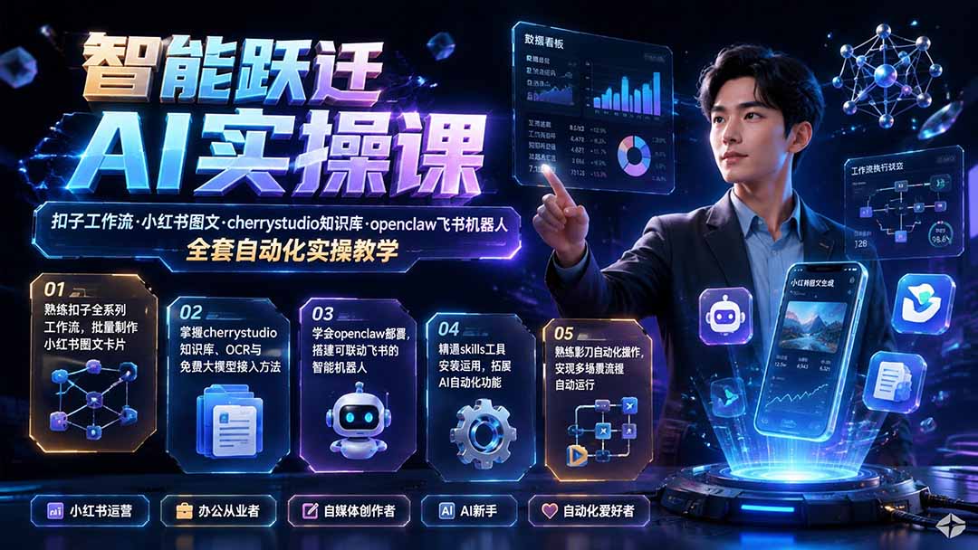 （19652期）智能跃迁 AI实操课｜扣子工作流小红书图文搭建，cherrystudio知识库openclaw飞书机器人全套自动化实操教学-千寻创业网