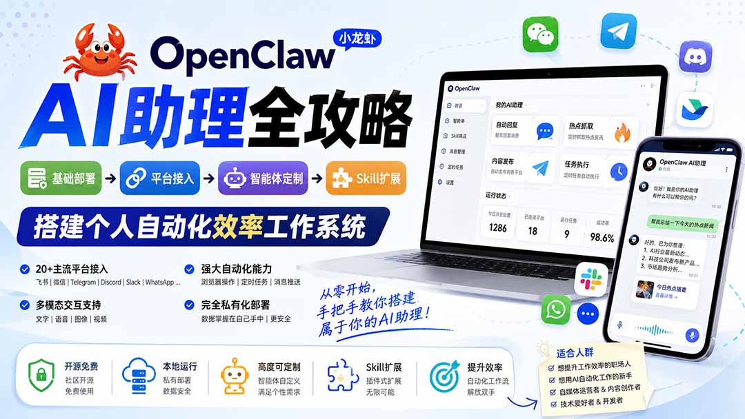 （19889期）OpenClaw AI助理全攻略：基础部署→平台接入→智能体定制→Skill扩展，搭建个人自动化效率工作系统-千寻创业网