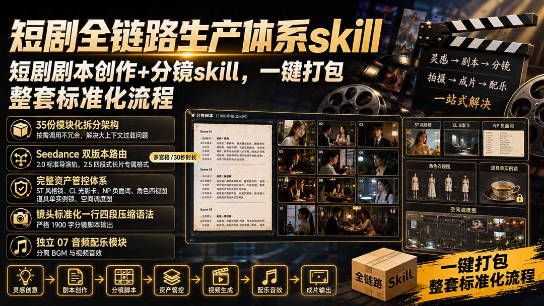 （19911期）短剧全链路生产体系skill，短剧剧本创作+分镜skill，一键打包，整套标准化流程-千寻创业网