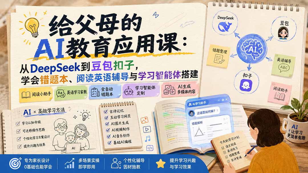（19890期）给父母的AI教育应用课：从DeepSeek到豆包扣子，学会错题本、阅读英语辅导与学习智能体搭建-千寻创业网