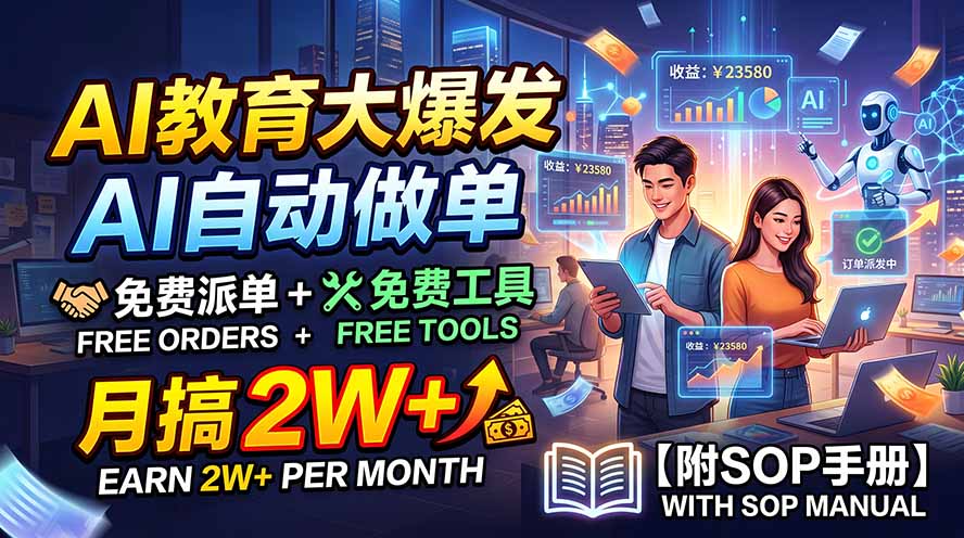 （19731期）AI教育大爆发，AI自动做单，免费派单+免费工具，月搞2W+【附SOP手册】-千寻创业网