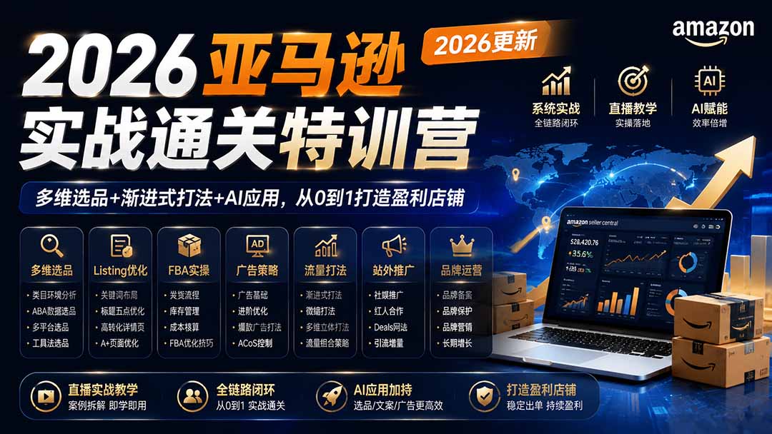 （19768期）2026亚马逊实战通关特训营-2026更新，多维选品+渐进式打法+AI应用，从0到1打造盈利店铺-千寻创业网
