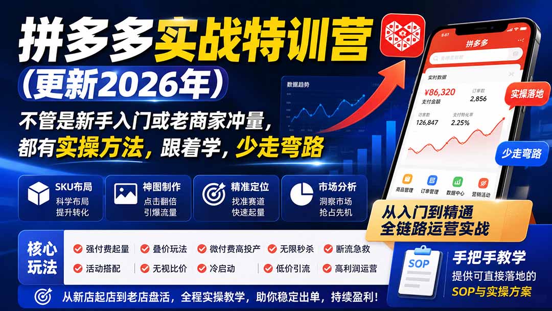 （19842期）拼多多实战特训营(更新2026年)：不管是新手入门或老商家冲量，都有实操方法，跟着学，少走弯路-千寻创业网