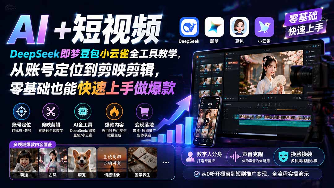 （19759期） AI+短视频｜DeepSeek即梦豆包小云雀全工具教学，从账号定位到剪映剪辑，零基础也能快速上手做爆款-千寻创业网