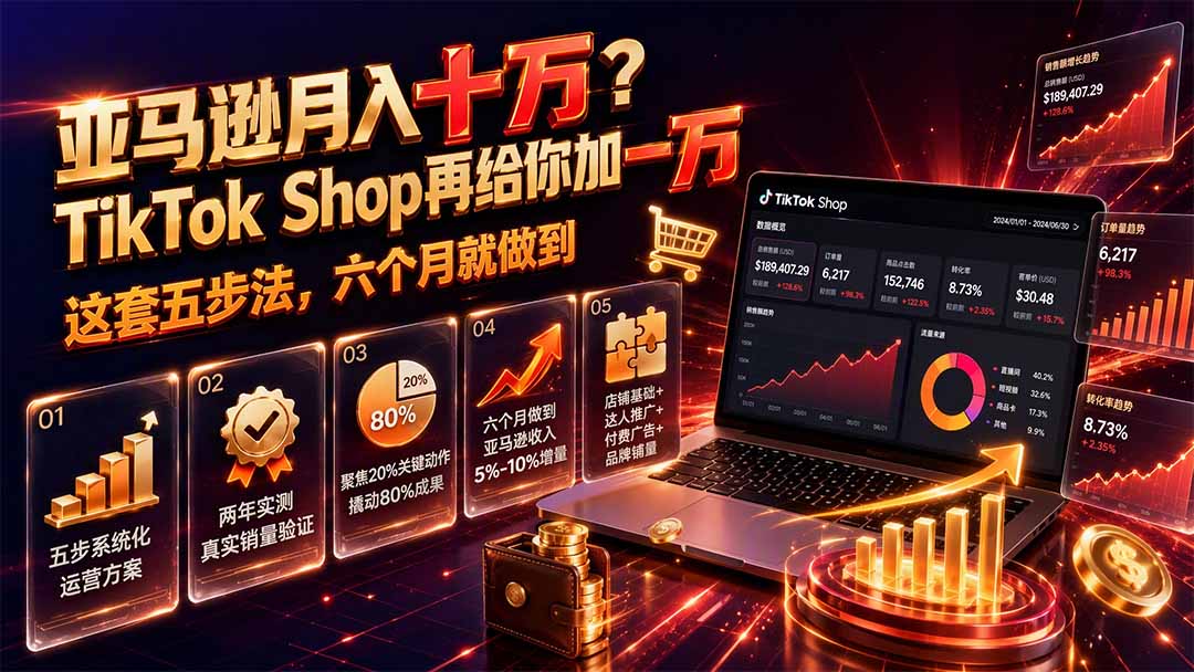 （19643期）亚马逊月入十万？TikTok Shop再给你加一万——这套五步法，六个月就做到【原创双语字幕】-千寻创业网