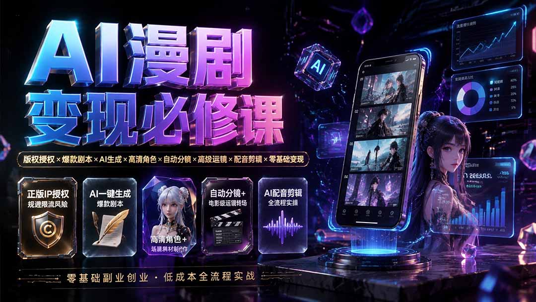 （19664期）AI漫剧变现必修课：版权授权×爆款剧本×AI生成×高清角色×自动分镜×高级运镜×配音剪辑×零基础变现-千寻创业网